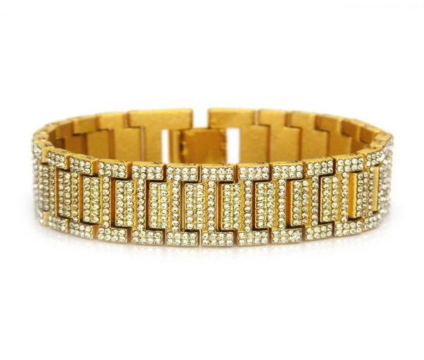 

hxc hiphop rap bracelet men039s domineering exaggerated diamond bracelet watch belt bamboo bracelet1036988, Golden;silver
