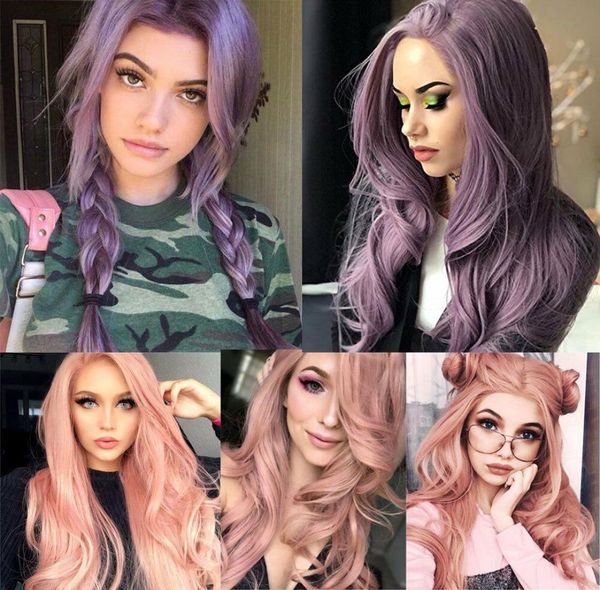 

long wavy cosplay wig puprle pink high density temperature synthetic wig for blackwhite women glueless wavy cosplay hair wig5190118, Black
