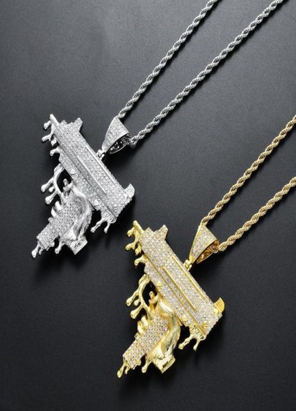 

new iced out full lab diamond uzi gun cross pendant necklaces long cuban link chain fashion necklace for hip hop jewelry7999176, Silver