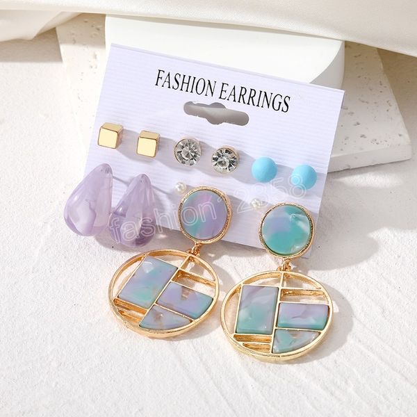 

crystal star geometric charm earrings for women chain pendant vintage earrings set gold color fashion jewelry gift, Silver