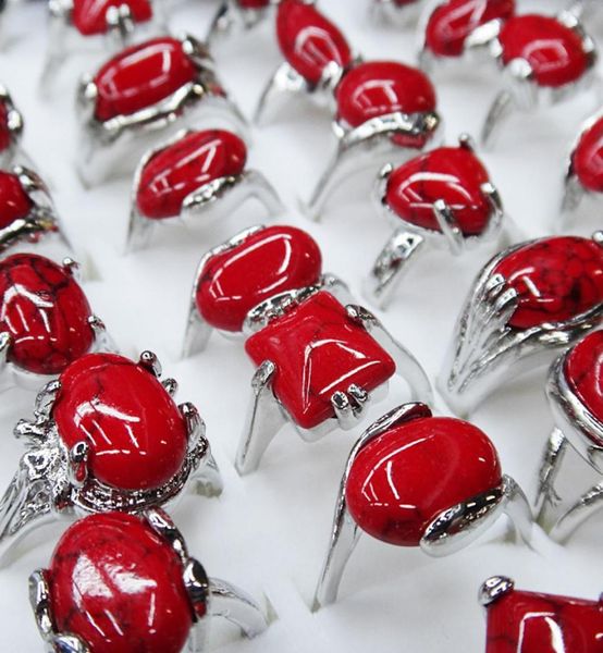 

promotions 10pcs red turquoise charms fashion silver p women mens rings whole jewelry lots a3725194647, Golden;silver