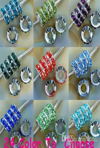 

12mm mixed color rhinestone crystal rondelle spacer beadsrhodium plated big hole european bead for bracelet diy findings 6621938, Black