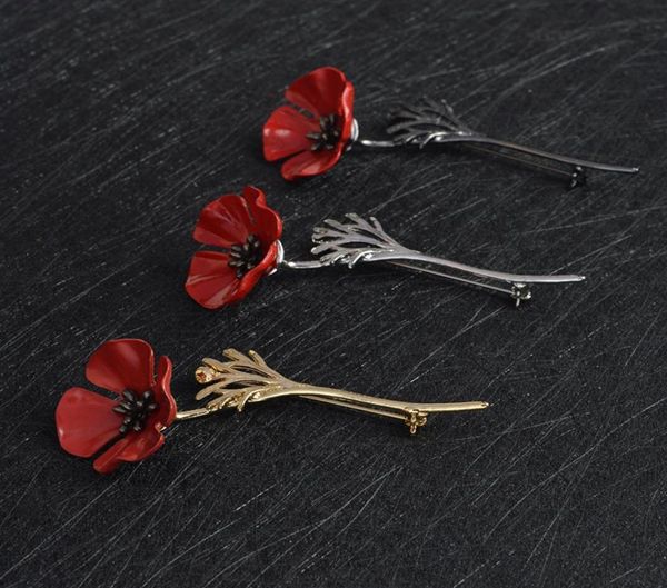 

red poppy flower squid brooch pin collar corsage gold silver black pins shirt badge vintage jewelry gift for women9502370, Gray