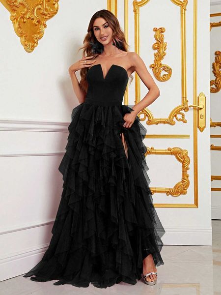 

women'smesh tube formal dress, Black;gray