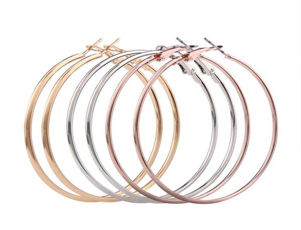 

fashion jewelry big hoop earrings for women rose gold silver round earings stainless steel anti allergy geometric earring4418345, Golden;silver