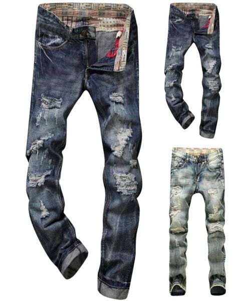 

new men jeans hole ripped stretch destroyed hip hop jean homme masculino fashion design men039s jean slim jeans for male pant 38329203, Blue