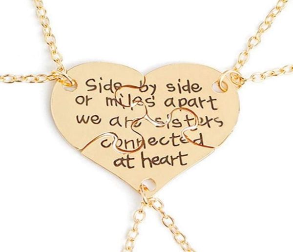 

chokers 3pcs friend forever engraved necklace broken heart charm pendant set bff friendship sister for girl4400118, Golden;silver