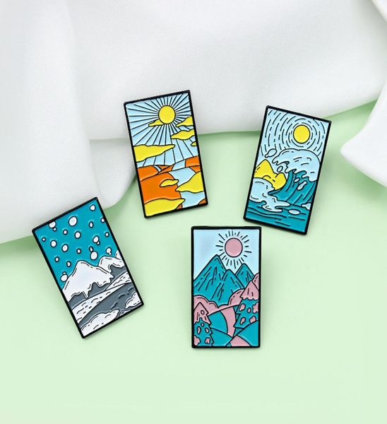 

cartoon four seasons landscape pattern brooch pins 4pcsset ins cute brooches for women enamel pin jewelry metal badges denim shir9692665, Gray