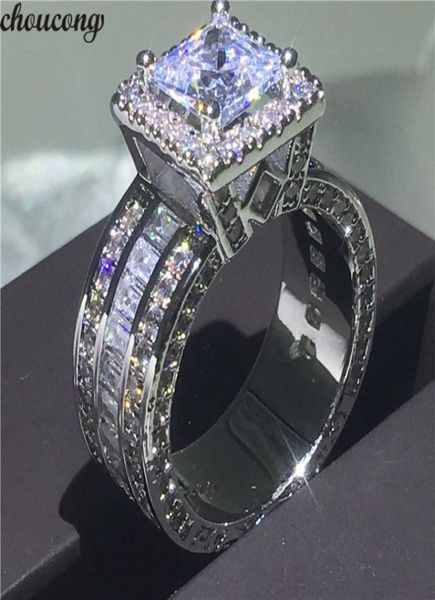 

choucong vintage court ring 925 sterling silver princess cut 5a cz stone engagement wedding band rings for women jewelry gift6766748, Slivery;golden