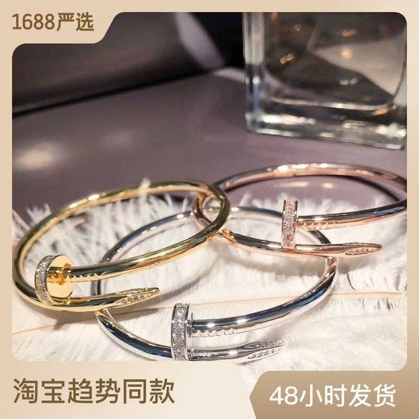 

kajia nail classic style diamond inlaid titanium steel bracelet women's adjustable opening handpiece, Golden;silver