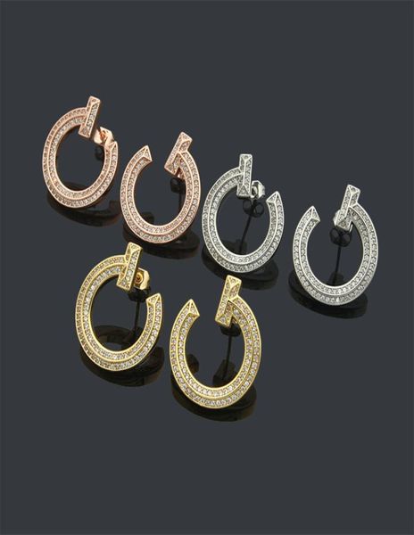 

2022 classic brand hoop earrings fashion korean full diamond crystal t earrings for women plating 18k gold luxury designer earring3244286, Golden;silver