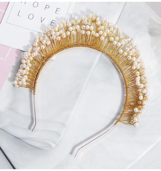 

handmade pearls wedding tiaras and crowns bridal headpieces for bride bridesmaids hair jewelry princess tiaras jci1214793849, White;golden