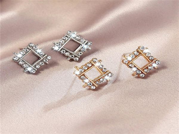 

s925 silver needle wild square rhinestone earrings earrings fashion exquisite chic lady style sweet9578519, Golden;silver