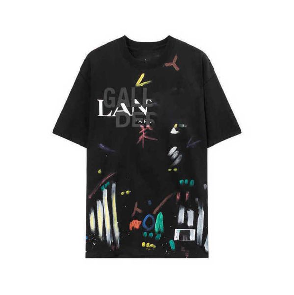

2023 designer lanvins with the same splash-ink letter hand-painted graffiti printing short-sleeved t-shirt for men and women 2023, White;black