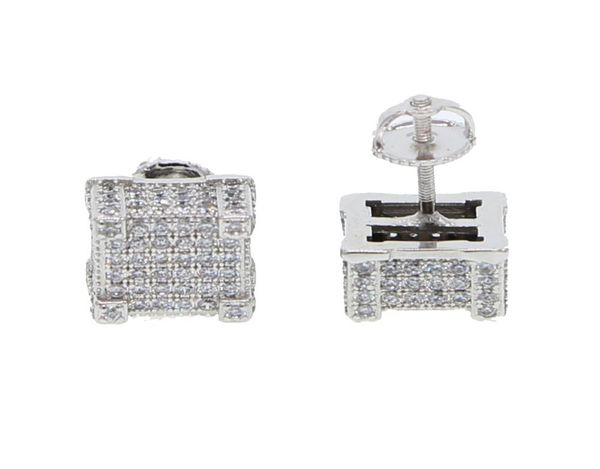 

hip hop mens gold screw earring with cz mirco paved square shape iced out stud earrings9111902, Golden;silver