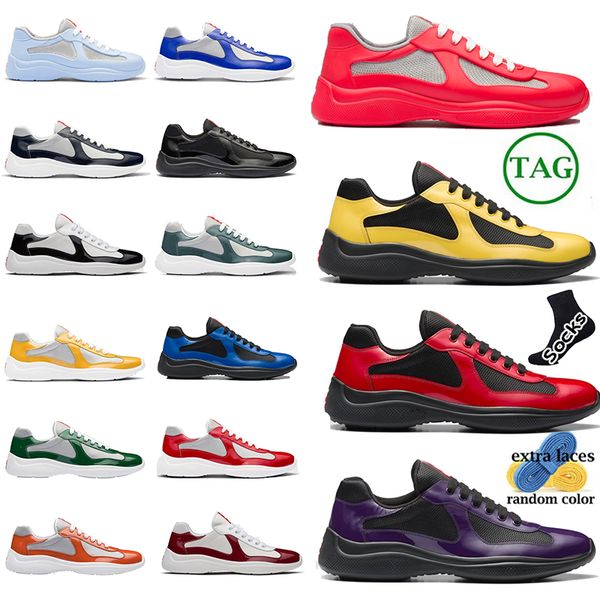 

2023 new america cup sneakers designer shoes patent leather mesh trainers rubber sole fabric sports lace-up nylon black white blue pink casu