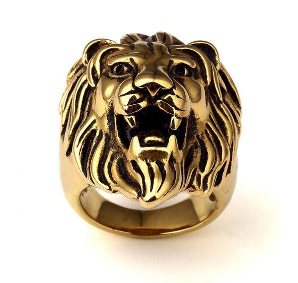

the new ring hip hop lion head indian chieftain jesus 18k gold quality ring 9916230, Golden;silver
