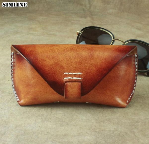 

vintage handmade eyeglasses box hard genuine leather luxury spectacle glasses bag case eyewear sunglasses holder cover men women c6239841, Black;white