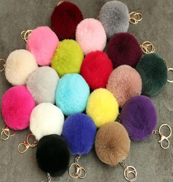 

8cm rabbit fur ball keychain soft fur ball lovely gold metal key chains ball pom poms plush keychain car keyring bag earrings acce7838788, Slivery;golden