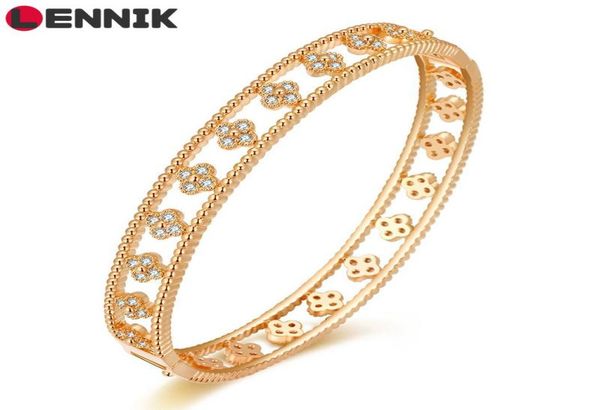 

bangle lennik fourleaf clover inlaid zircon copper bracelet with design romantic simple personality creative accessories b2272833243, Black