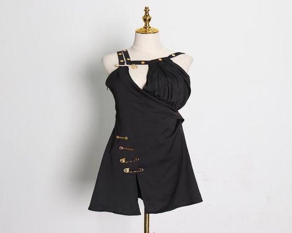 

1115 2021 runway dress spring summer dress brand same style dress empire sleeveless stand collar black panelled sh3436700