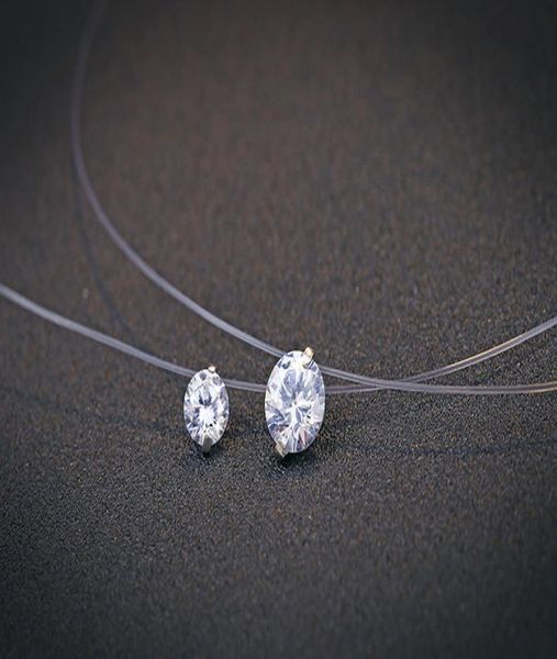 

fashion design invisible fishing wire stone pendant necklace 925 sterling silver cz zircon transparent line fishing wire choker pe1328099