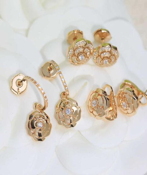 

new fashion trend selling jewelry s925 sterling silver champagne gold camellia rose earrings elegant lady women039s ear stu7639429, Golden