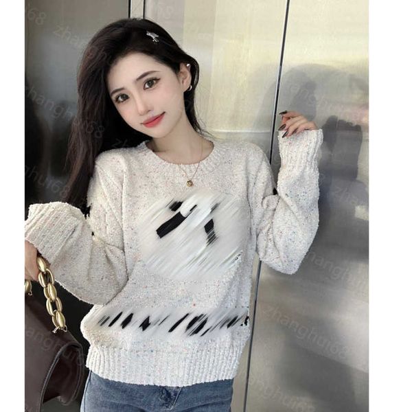 

23ss womens designer clothing women sweater heavy knitting flower accessories color grain mixed wool yarn long sleeve sweater womens clothin, White;black