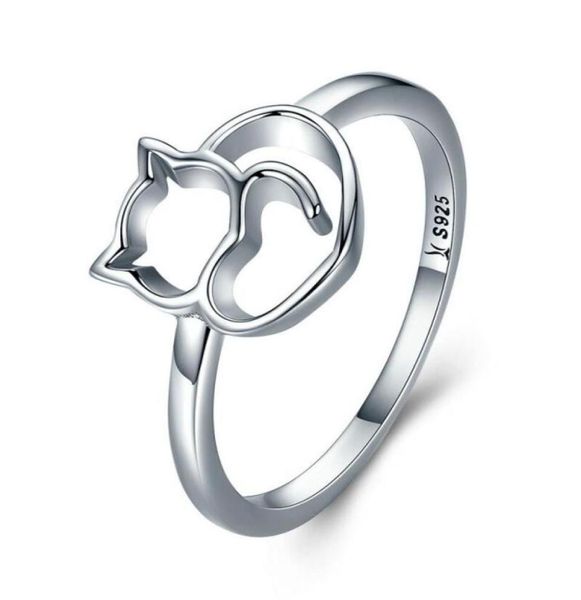 

cute cat design 925 sterling silver ring for women girls jewelry finger band size 6810553178214365