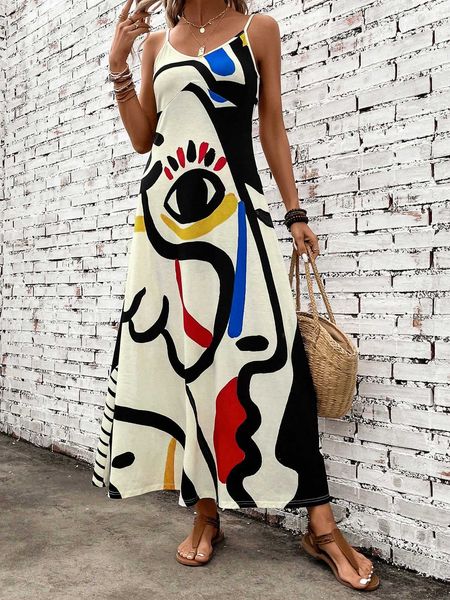 

women's figure graphic cami dress, Black;gray