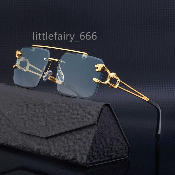

2023 fashion vintage leopard head double bridge stylish rimless sunglasses uv400 protection women sun glasses, White;black