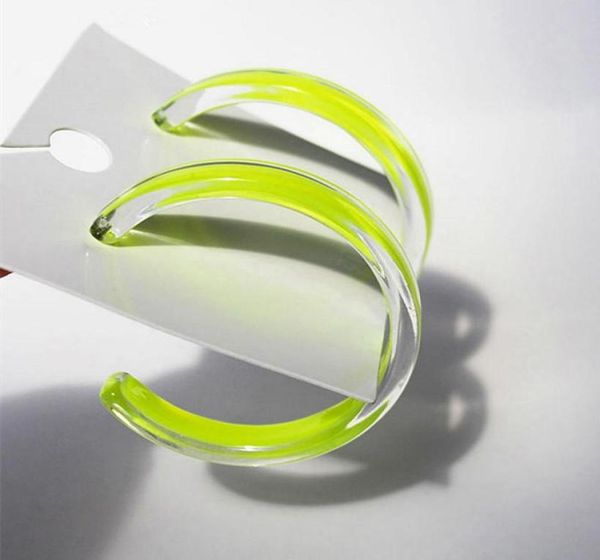 

hoop huggie korean transparent neon green acrylic earrings for women big round circle hoops brincos fashion jewelry party gift8562436, Golden;silver