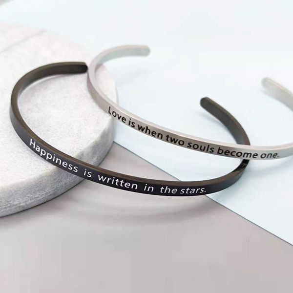 

stainless sand faced c-shaped titanium steel adjustable opening bracelet male and female bracelets with engraved characters, Golden;silver