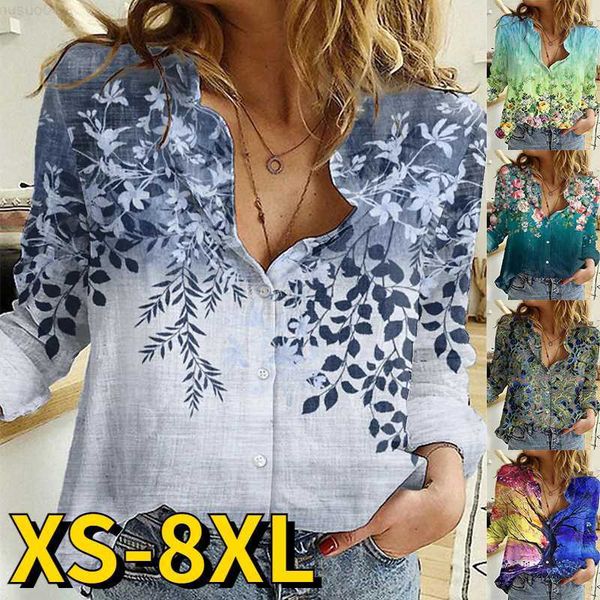 

women's blouses shirts 2022 autumn women vintage everyday street trend shirt winter v-neck floral print loose blouses elegant long sle, White