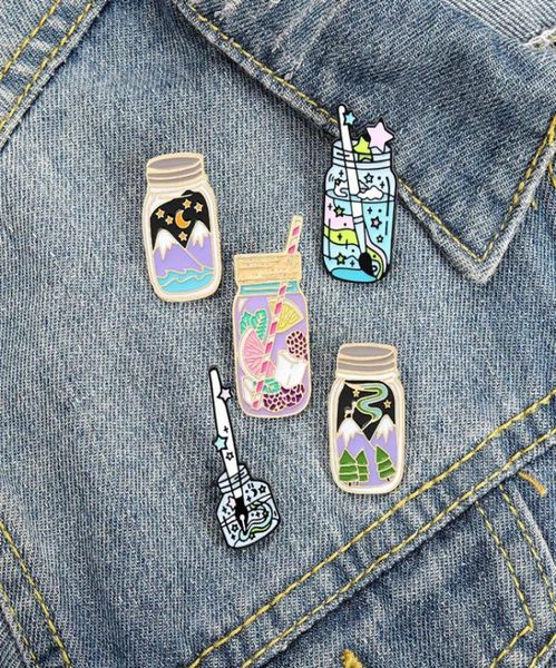 

20pcslot oil drop enamel cup ink bottle pins cartoon fruit tea drink bottle brooch sky mountain star moon brooch accessori1318049, Gray