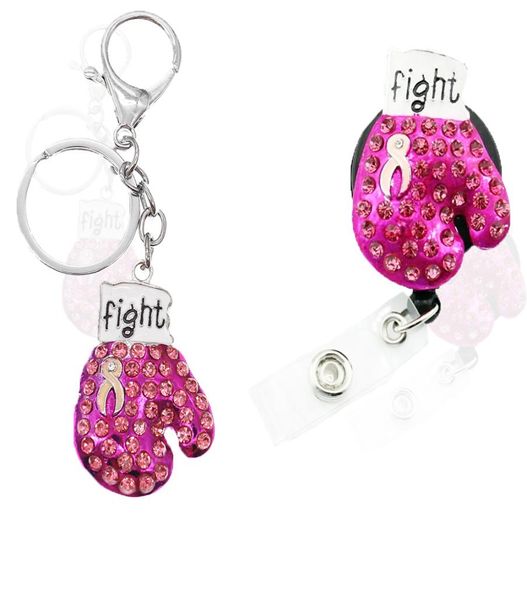 

30pcslot medical pins nursing badge reel accessories bling rhinestone pink enamel fight breast cancer boxing retractable holder k3566330, Gray