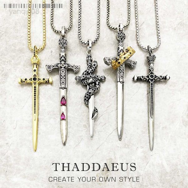 

pendant necklaces sword pendant link chain necklace summer brand new fine jewelry europe 925 sterling silver vintage gift for women men hkd2