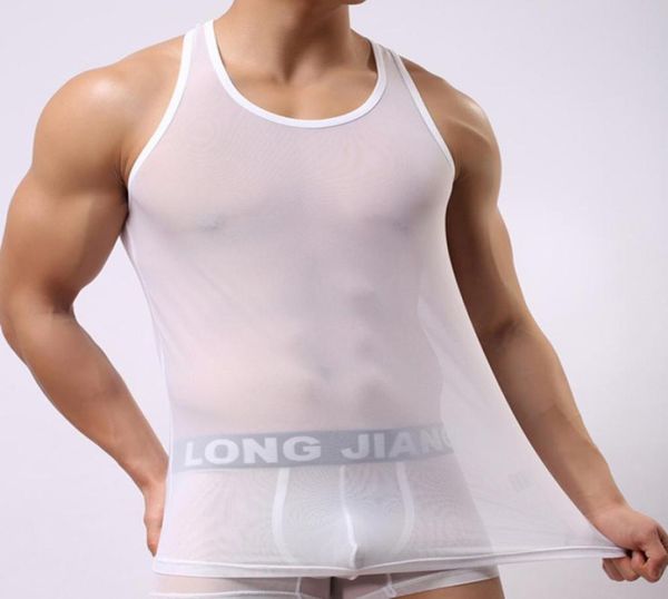 

men039s transparent undershirt see though sleeveless shirt mesh breathable bodybuilding vest men tank 6854965, White;black