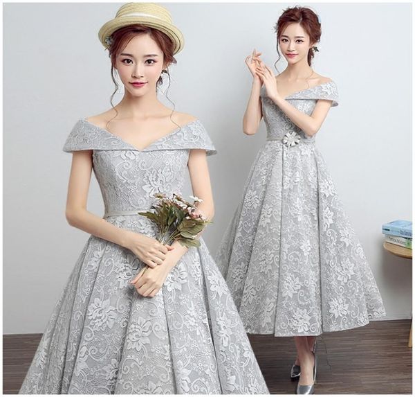 

elegant tea length prom dresses off the shoulder vintage 50s formal party dress short midcalf length lace evening dresses5647334, Black