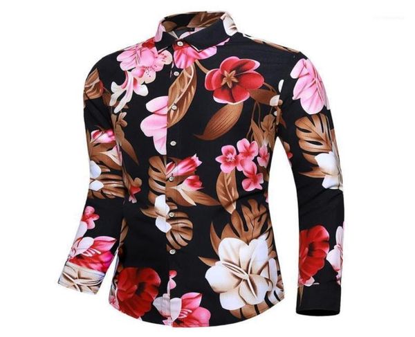 

men039s casual shirts tide brand men floral 3d printed long sleeve shirt holiday party cotton slim fit male dress chemise homme7185387, White;black