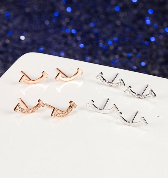 

original gift box pure 925 silver classic stud earrings happy smiles love female designer smilling zircon ear nails luxury wholesa1086049, Golden;silver