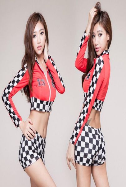

queen womens fashion race car driver role play costume black red short shirtplaid shorts racing suits cosplay1997611