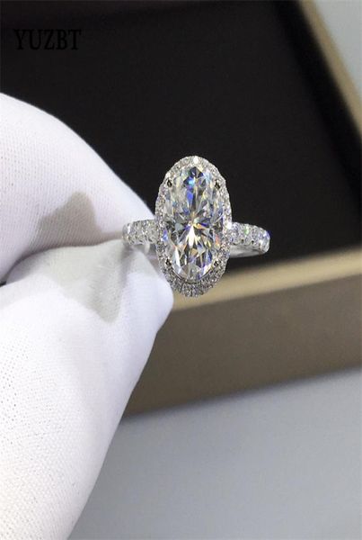 

women 18k white gold plated brilliant cut 2 diamond test past d color moissanite egg ring 925 silver oval gemstone jewelry3764366, Slivery;golden