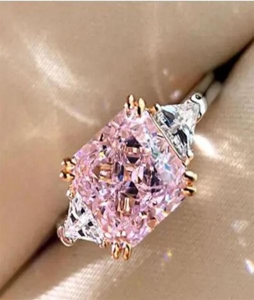 

real 925 sterling silver rings finger 9 9 square white pink yellow cz promise fashion ring for girl love women jewelry wedding eng4947644, Slivery;golden