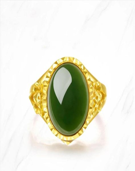

national style gold plated with hetian jade ring inset jades chrysoprase breadwinners opening adjustable innovative jewelry51480652880735, Silver