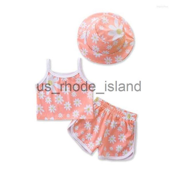 

clothing sets clothing sets summer toddler baby girls set 3pcs cotton sleeveless vest shorts hat casual kids suits clothes x0712, White