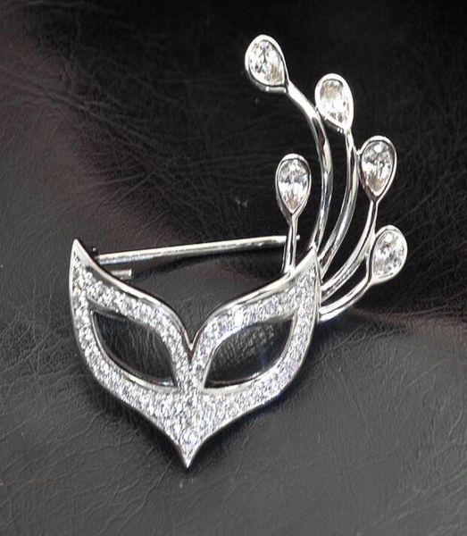 

popular beautiful lady girls flower collar rhinestone crystal silver plated fox mask brooch pin for gift whole 12 pcs1774693, Gray