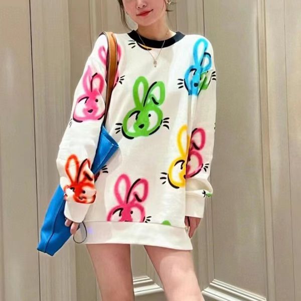 

22ss women's hoodie high neck sweatshirt fashion oversized dress printed embroidered long sleeve pullover casual sportswear round neck, Black