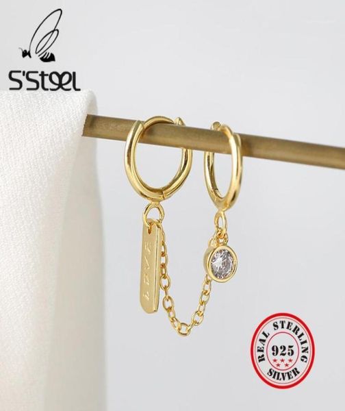 

s039steel 925 sterling silver hoop earrings for women simple circle zircon earings gold pendientes plata de ley 925 mujer jewel3772938, Golden;silver