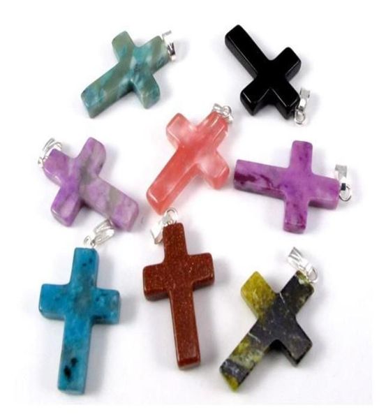

whole 48pcs cross natural stone gemstone pendants0123452905926, Black